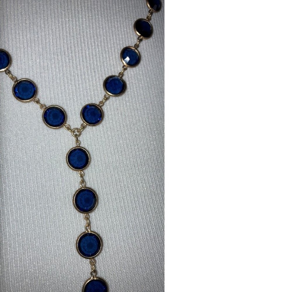 TRADED NWT Chico's Gold & Blue Statement Necklace - Picture 2 of 7